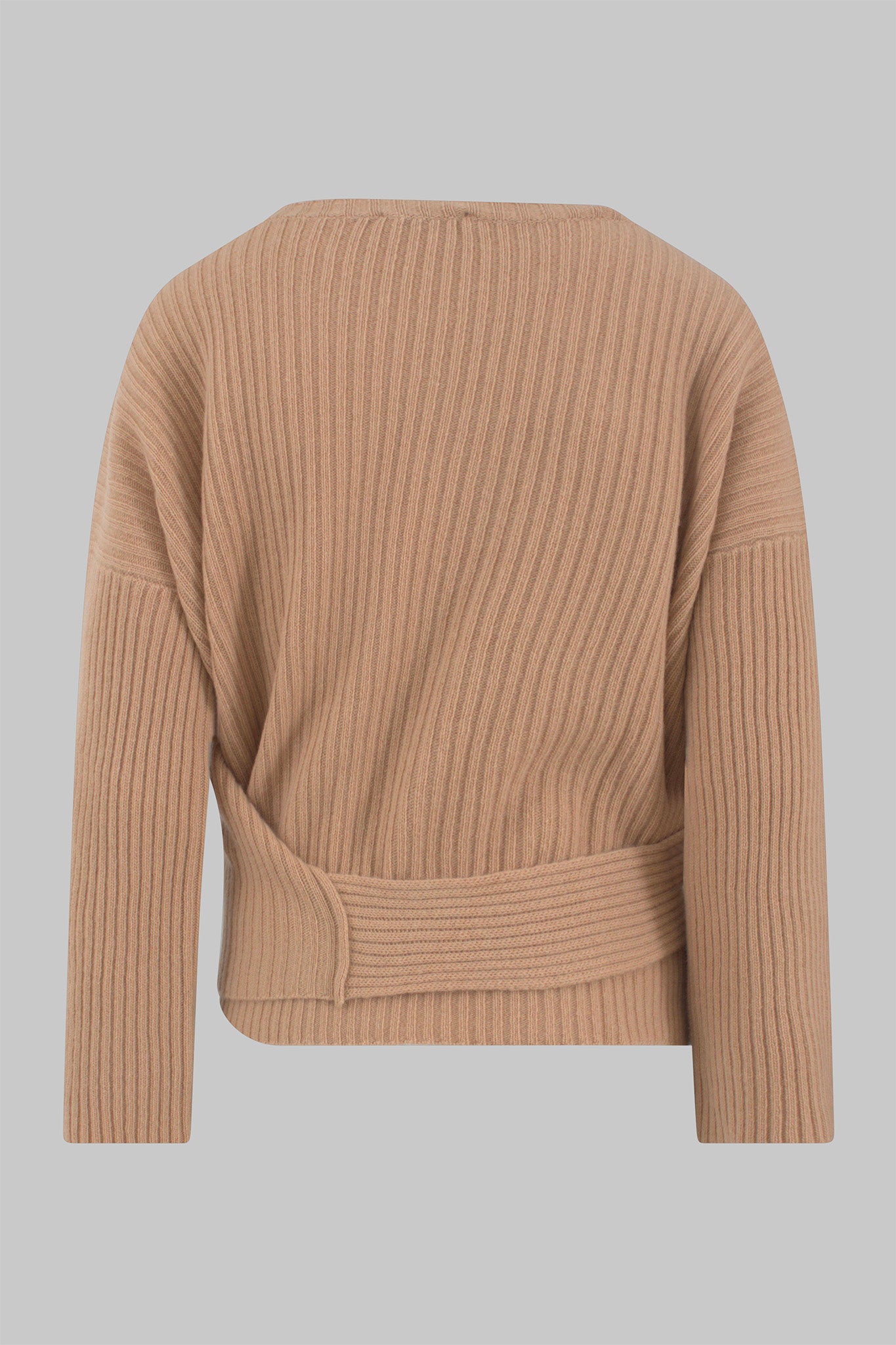 Ribbed sweater with tie fastening