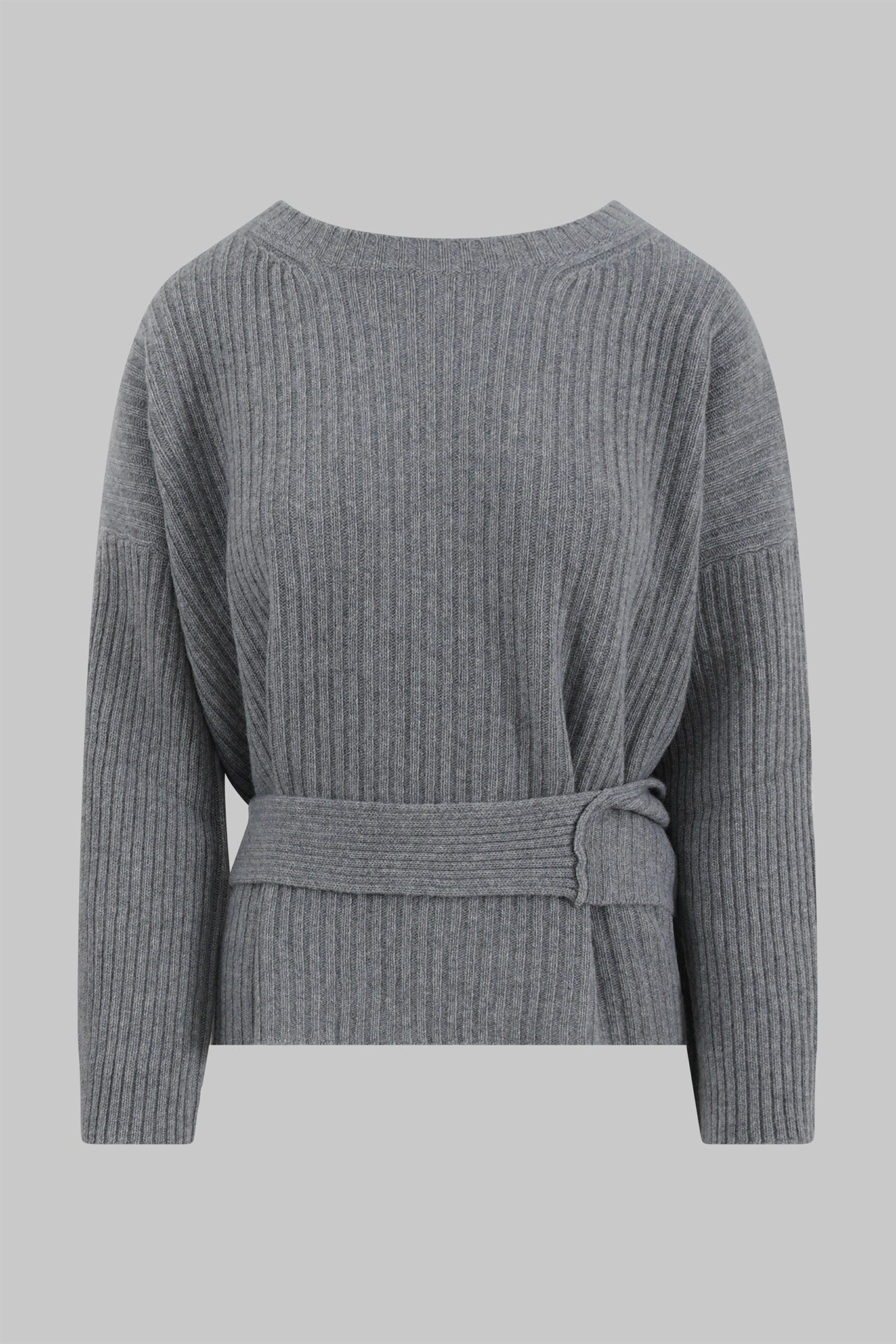 Ribbed sweater with tie fastening